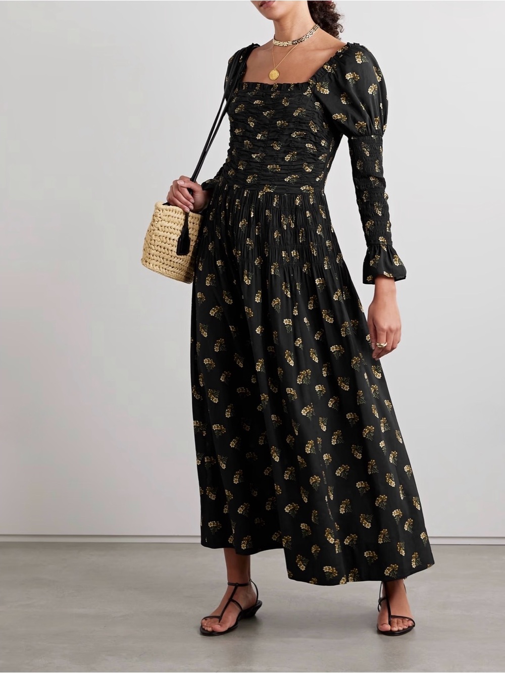 Doen Wilmina shirred floral-print cotton-blend maxi dress